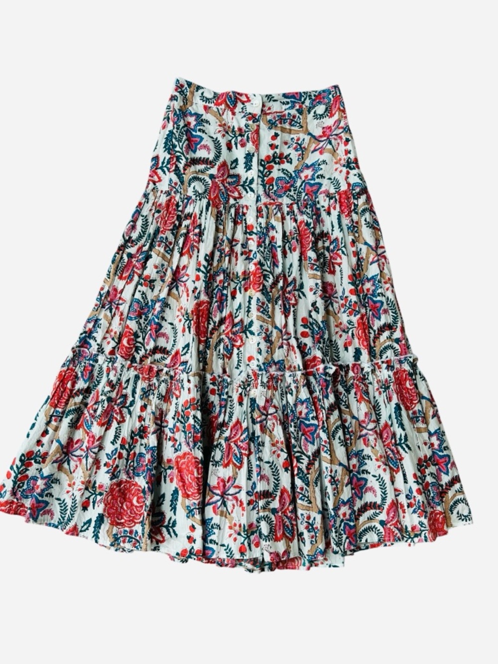 Soft Surroundings Tiered Floral Maxi Skirt Botanical Boho Cottagecore Size Small